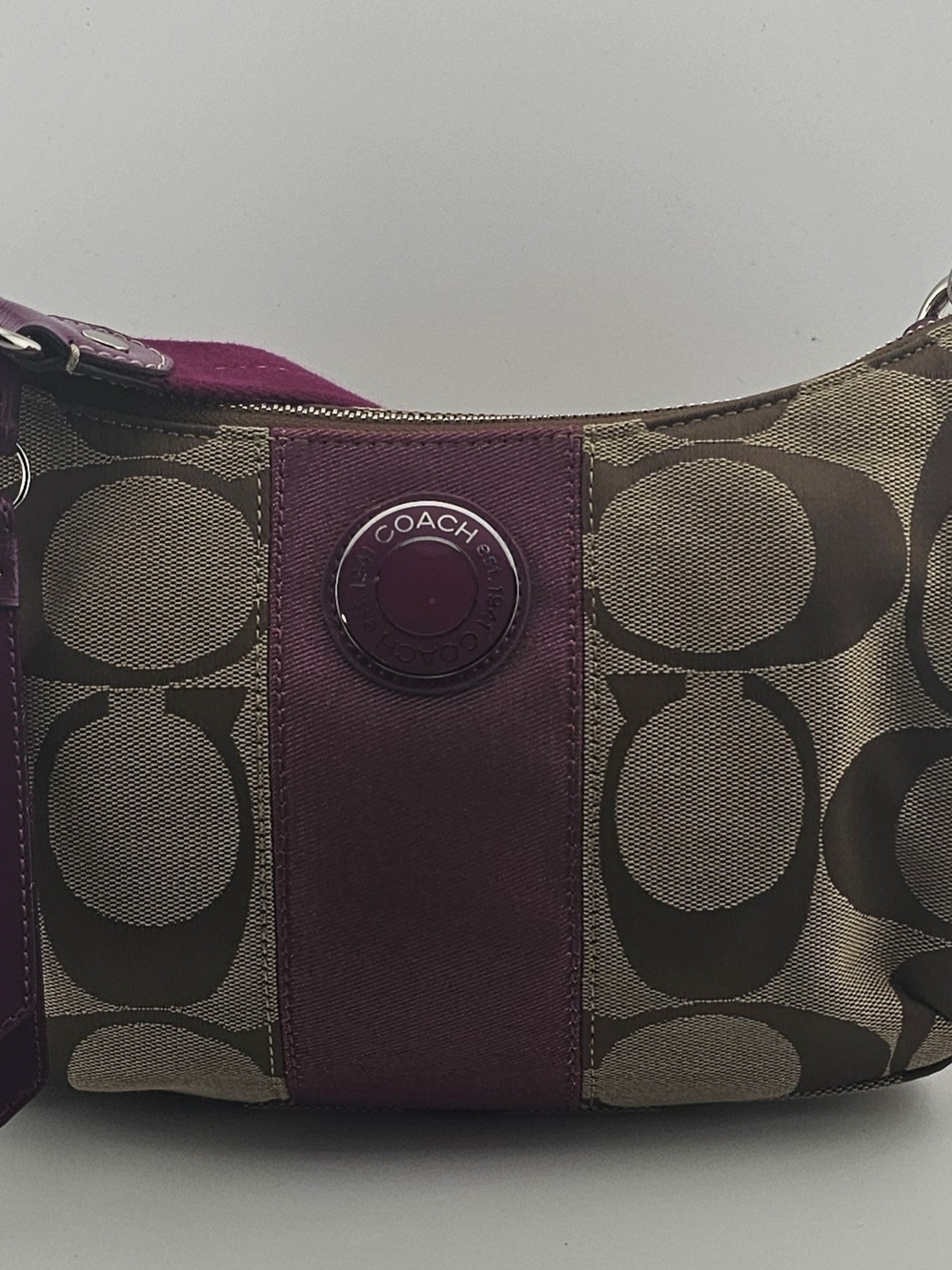 Coach F19218 Signature Stripe Demi Crossbody Khaki Berry NWT